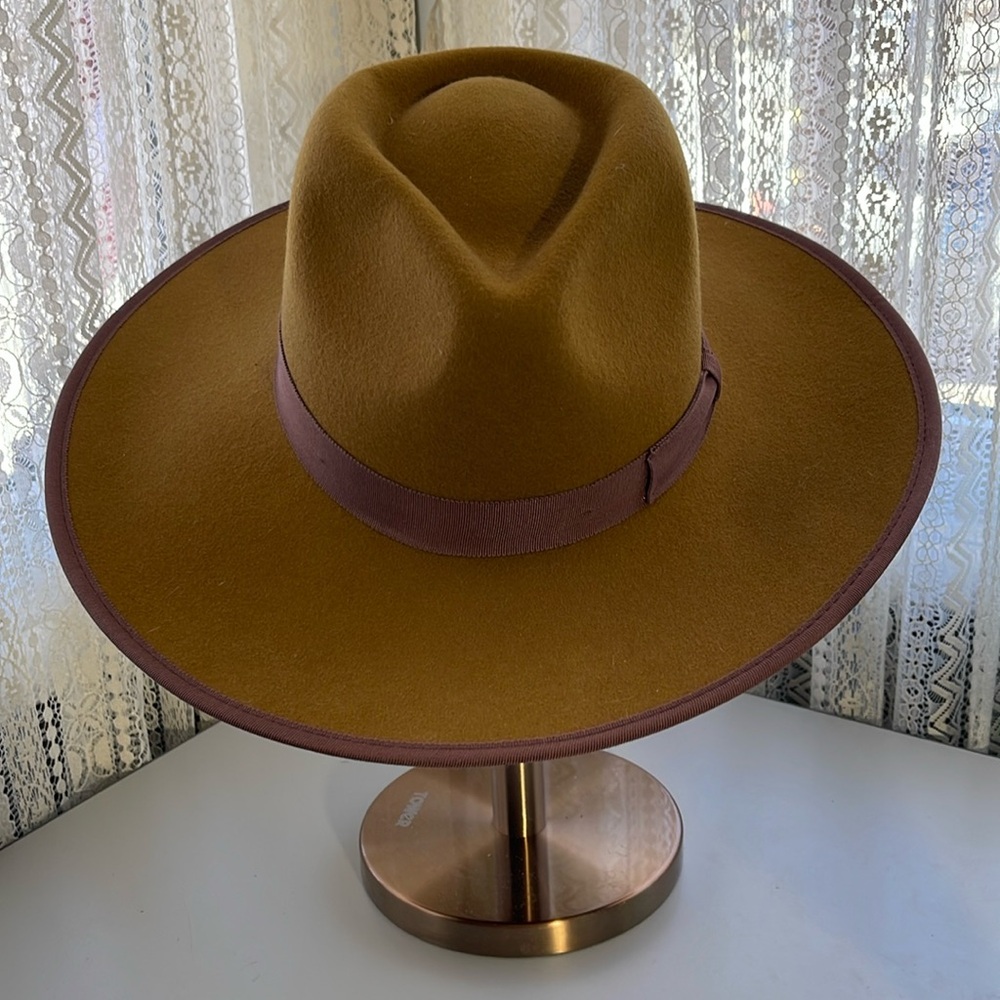 Brixton Mustard Brown Wool Felt Wide Brim Fedora